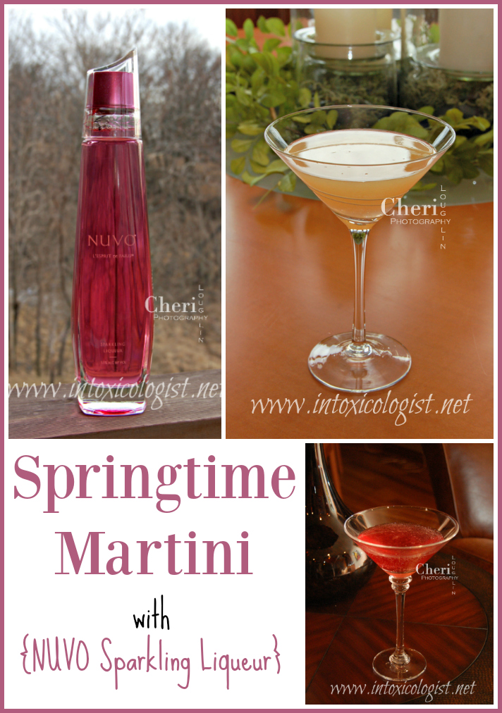 Springtime calls for lighter cocktails with fruitier flavors of the season. A little bubbly tickle to the nose is wonderful, too. NUVO Sparkling Liqueur shared two Springtime Martinis with me. 