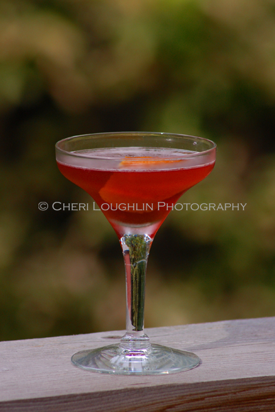 Wentworth Teenie is a lower calorie cocktail using Buffalo Trace Bourbon, Dubonnet Rouge and light cranberry juice. - recipe and photo by Mixologist Cheri Loughlin, The Intoxicologist