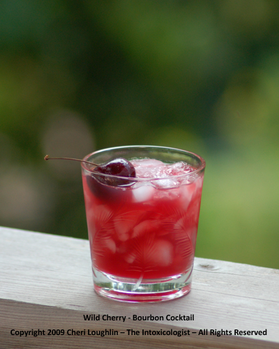 Wild Cherry recipe created with fresh cherries and Evan Williams Bourbon - recipe and photo by Mixologist Cheri Loughlin, The Intoxicologist