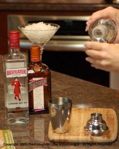 White Lady Prep - Glass - Beefeater Gin - Cointreau - Shaker - photo property Cheri Loughlin