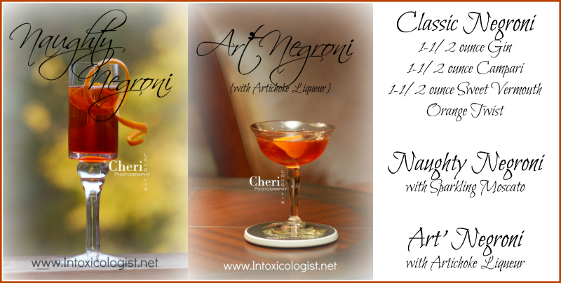 Naughty Negroni & Art' Negroni variations on the classic Negroni cocktail - www.Intoxicologist.net