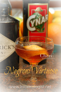 Negroni Virtuoso: Gin, Sweet Vermouth, Artichoke Liqueur, Sparkling Moscato Wine - www.Intoxicologist.net