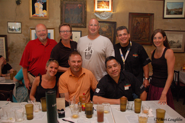 Beam Global at Napolean House - Top row from left to right: Fred Noe, Jim Beam family distiller; Simon Brooking, Laphroaig brand ambassador; Matt Purpura, Beam Global brand educator; Philip Raimondo, Beam Global Master Mixologist; Mimi Jonas, Canadian Club - Bottom row from left to right: Katie Lundstrom, Jim Beam; Bernie Lubbers, Whiskey Professor; Armando Zapata, Beam Global’s National Tequila Ambassador