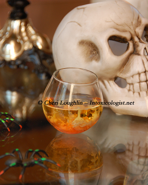 Bloodied Brains Halloween Shot {recipe and photo credit: Mixologist Cheri Loughlin, The Intoxicologist}