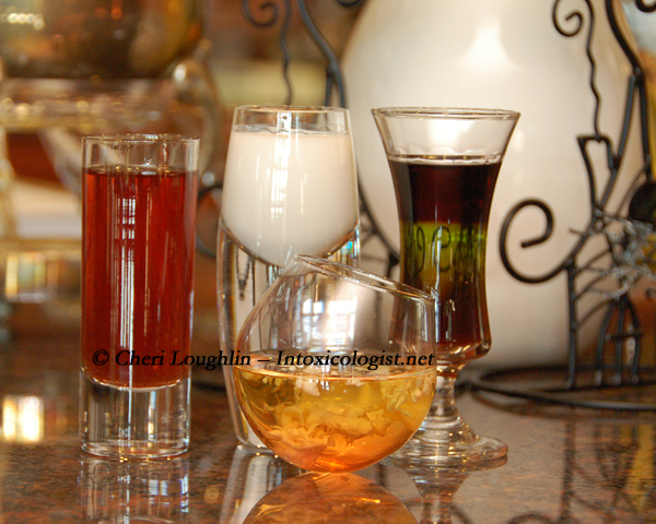 Four Halloween Shots {photo credit: Mixologist Cheri Loughlin, The Intoxicologist}