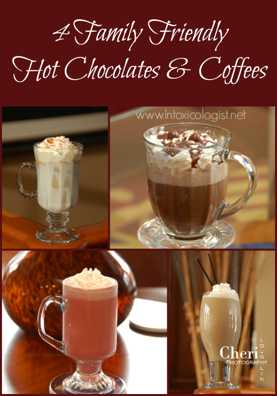4 Family Friendly Hot Chocolates and Coffees - Flavored for anytime sipping with additional instructions to make them adult nightcap worthy.