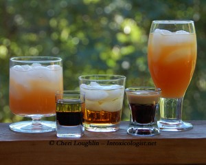 Labor Day Drinks - Greyhound - Adios - Godfather - Baby Guinness - Monkey Wrench - photo property of Cheri Loughlin - The Intoxicologist