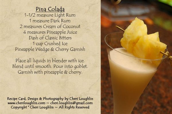 Pina Colada - Cocktail Recipe Card Created by Cheri Loughlin - photo copyright Cheri Loughlin