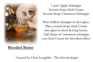 Bloodied Brains Shot recipe card - photo copyright Cheri Loughlin
