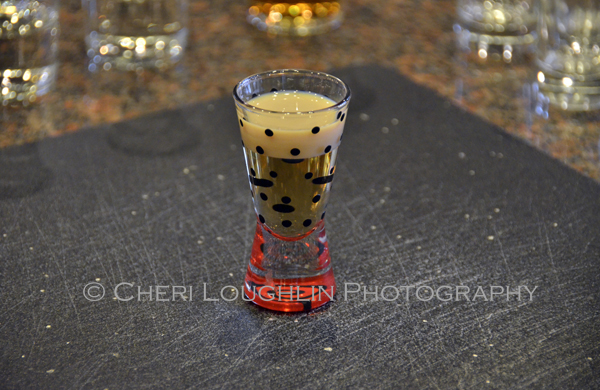 Blonde Bombshell Layered Shot - photo and recipe by Mixologist Cheri Loughlin, The Intoxicologist