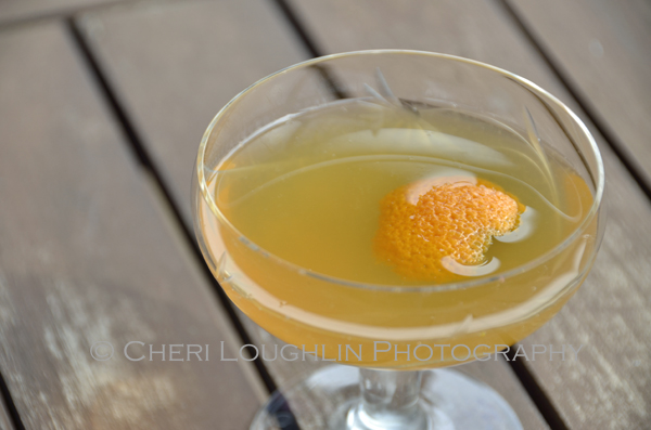 The Early Summer Cocktail recipe called for apple slice garnish due to the Calvados influence, but orange peel works beautifully too. - photo by Cheri Loughlin, The Intoxicologist
