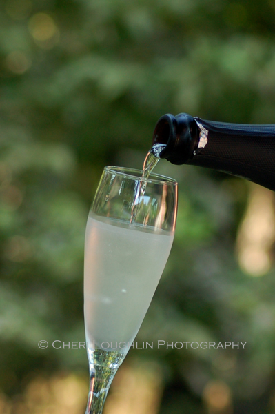 Hold champagne flute at an angle when pouring champagne into glass. - photo by Cheri Loughlin, The Intoxicologist
