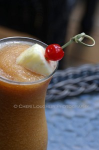 This Frozen Rum Runner uses Shellback Spiced Rum with recipe adapted specifically for blender use so the fruited flavors remain dominant rather than watered down. - photo and recipe by Mixologist Cheri Loughlin, The Intoxicologist