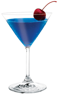 Gummy Worm Martini 1-1/2 ounces Three Olives Mango Vodka 1-1/2 ounces Three Olives Raspberry Vodka 1/2 ounce Blue Curacao 1 ounce Lemon-Lime Soda Maraschino Cherry