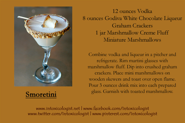 Smoretini Halloween Recipe Card - photo and recipe provided by brand representatives. Recipe card created by Cheri Loughlin, The Intoxicologist LLC