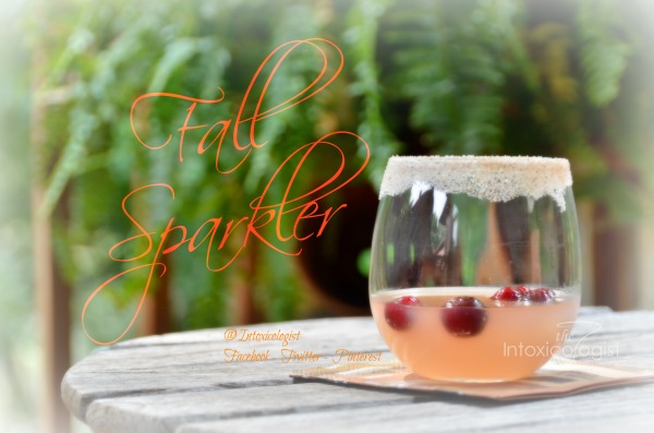 Kick off the next phase of the holiday season with a Fall Sparkler Thanksgiving inspired cocktail with sugar frosted rim. 