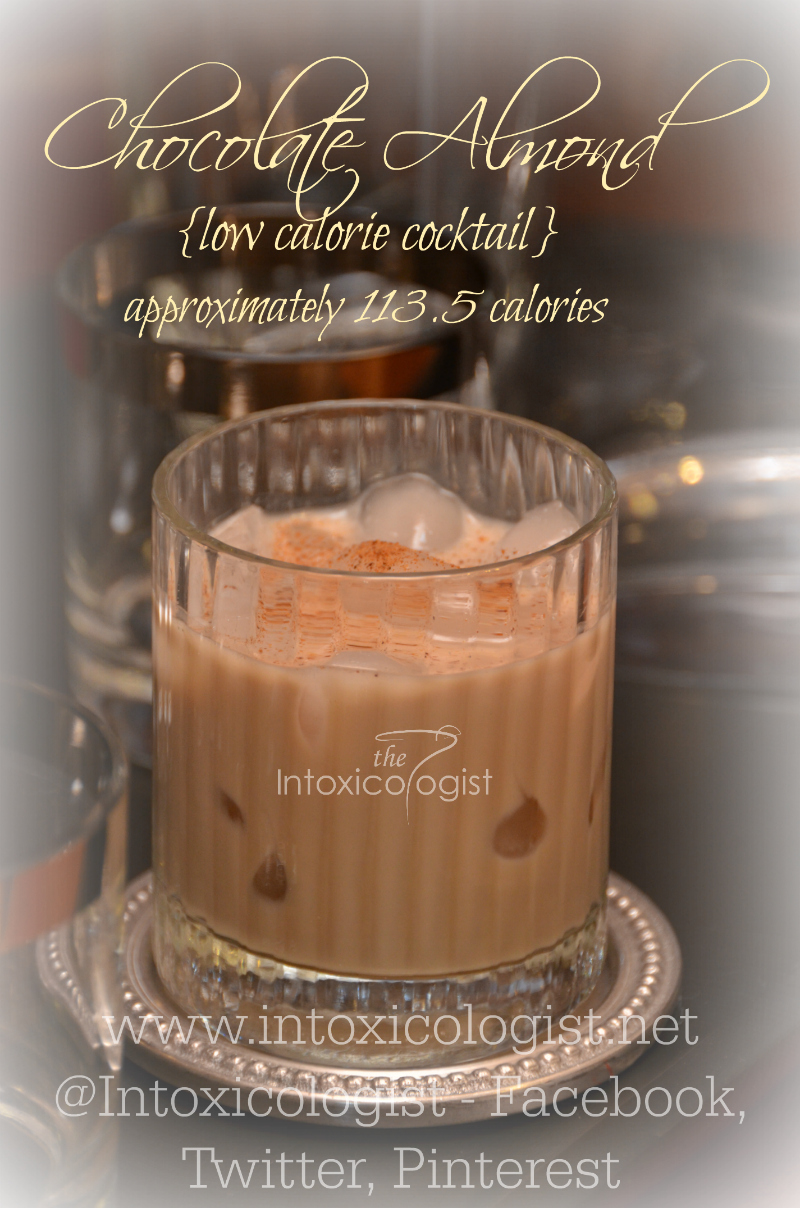 The Chocolate Almond low calorie cocktail has smooth nutty chocolate flavor with added warmth and hint of tequila spice for an estimated 113.5 calories.