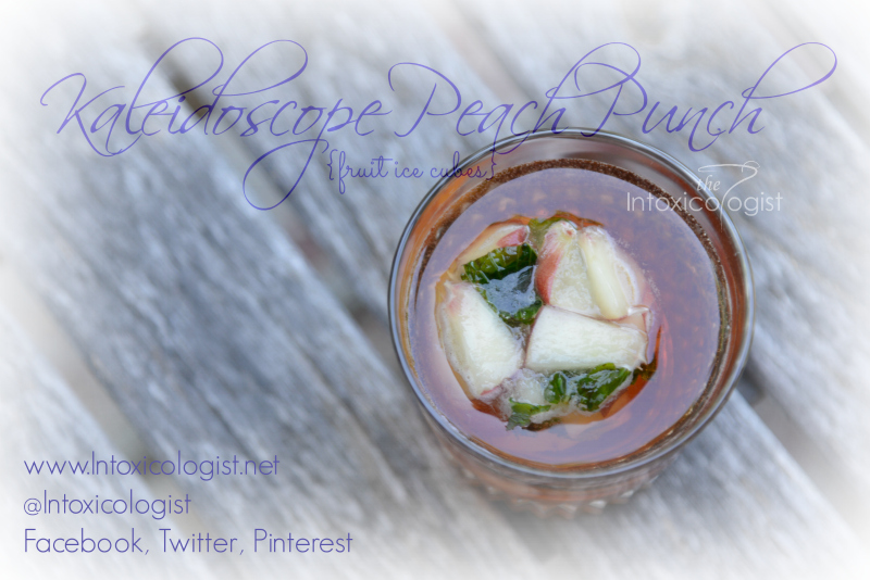 The Kaleidoscope Peach Punch is lightly spiced with great peach flavor. The fruit ice cubes add a splash of color that kind of reminds me of fall leaves as they change colors. The ice melts in the drink while sipping for terrific color and flavor. 