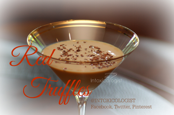 The Red Truffles dessert cocktail is a three ingredient, silky smooth drink with a bit of bourbon warmth. Cacao nibs add bittersweet crunchy texture. Delish