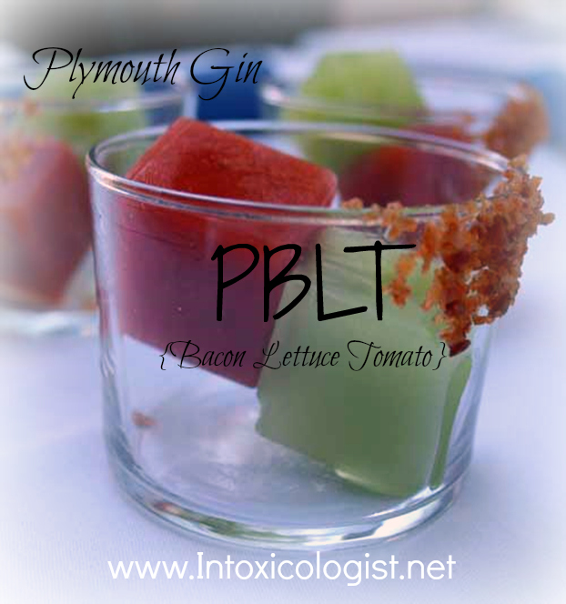 Plymouth Gin ventures to the creative side with this take on the Bacon Lettuce & Tomato – deli sandwich. This cool PBLT takes a little more effort with the vegetable water ice cubes. www.intoxicologist.net