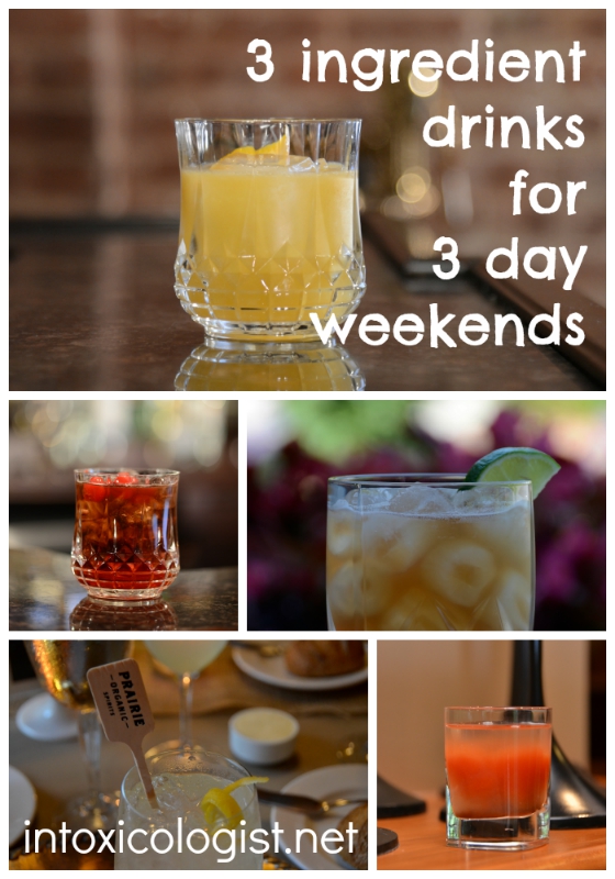 Enjoy your three day Labor Day weekend with simple, yet satisfying drinks. Each drink is 3 ingredients or less with optional garnish. Pour, stir, enjoy!
