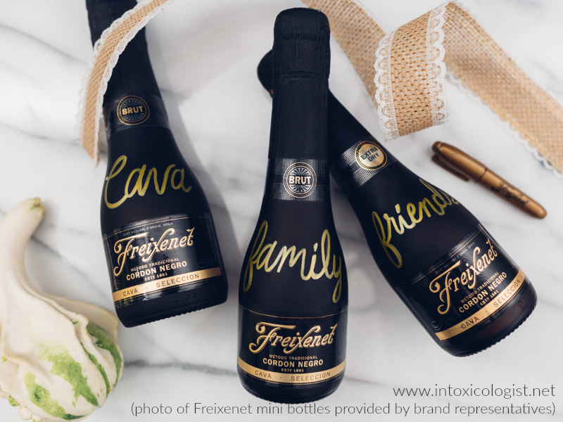 Freixenet pronounced (fresh-eh-net) also referred to as the "black bottle bubbly" is cava from Barcelona with crisp, medium size bubbles and creamy texture. It also comes in minis. Photo courtesy of brand representatives.