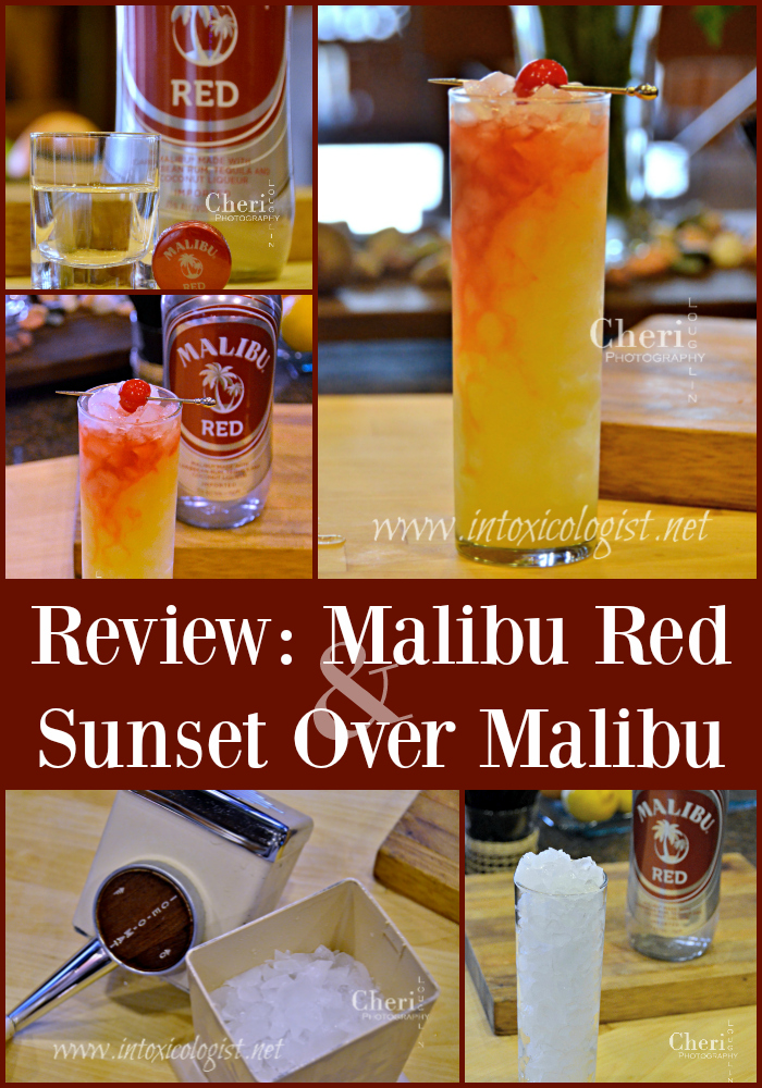 Sunset Over Malibu is a tropical, fruit forward drink with balanced sweetness using Malibu Red. It takes its cue from the Tequila Sunrise cocktail.