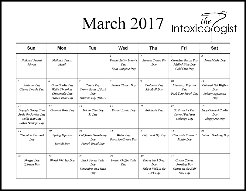 March 2017 Holiday Calendar The Intoxicologist