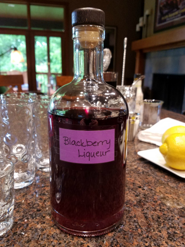 Blackberry Liqueur ready for tasting. Label and store. Dress the bottle with pretty tag and make this a terrific gift.